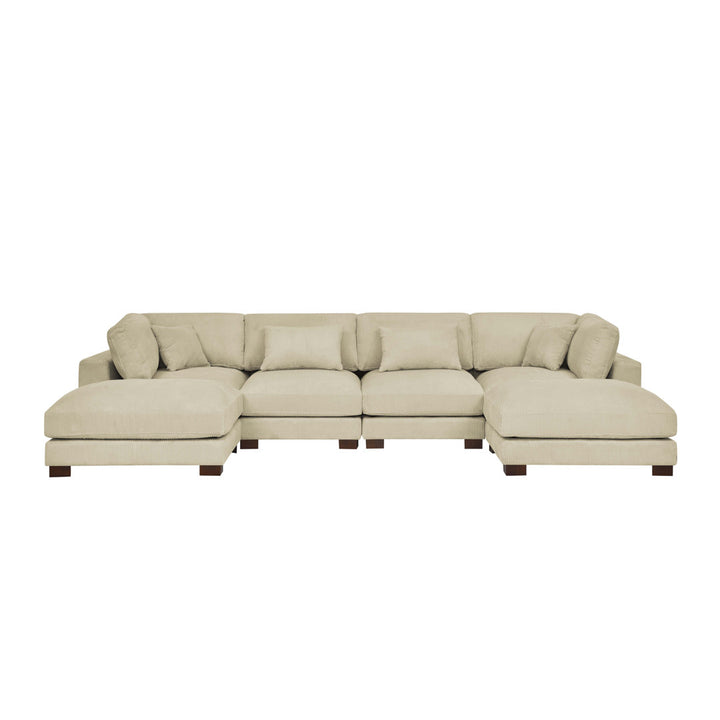 Andreco 144" Wide Reversible Modular Corner Sectional with Ottoman Wade Logan® Body Fabric: Beige Corduroy