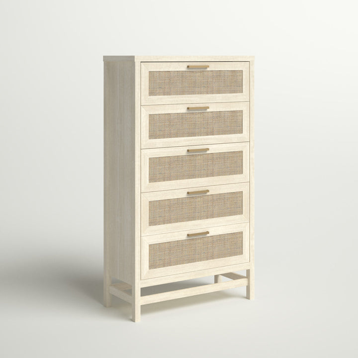 Barros Faux Rattan 5 Drawer 31.65" W Chest Beachcrest Home™ Color: Ivory Oak