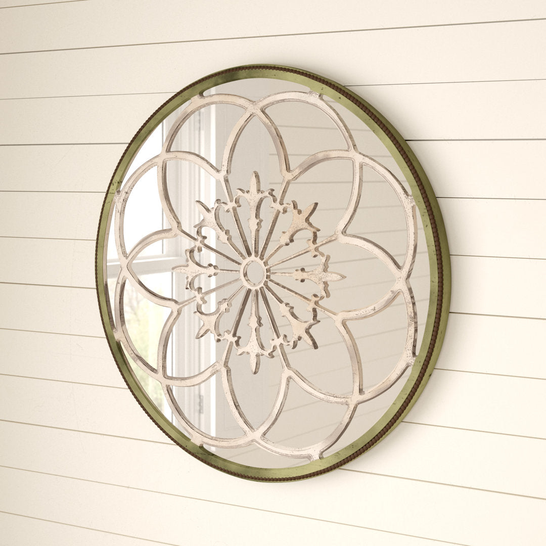 Wooden Medallion Floral Room Cream Wall Mirror with Vintage Frame Bungalow Rose