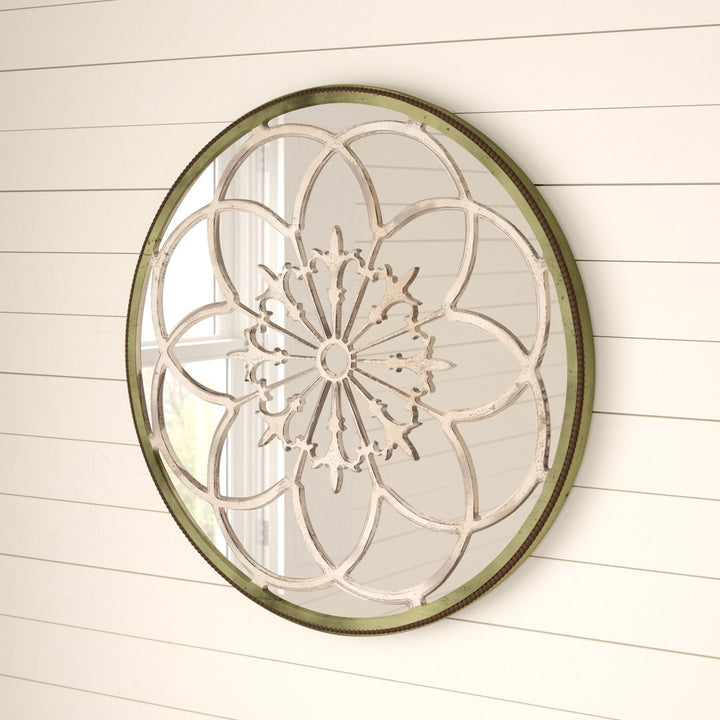 Wooden Medallion Floral Room Cream Wall Mirror with Vintage Frame Bungalow Rose