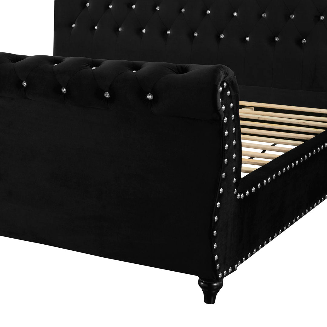Matos Tufted Upholstered Sleigh Bed Rosdorf Park Color: Black Size: Queen