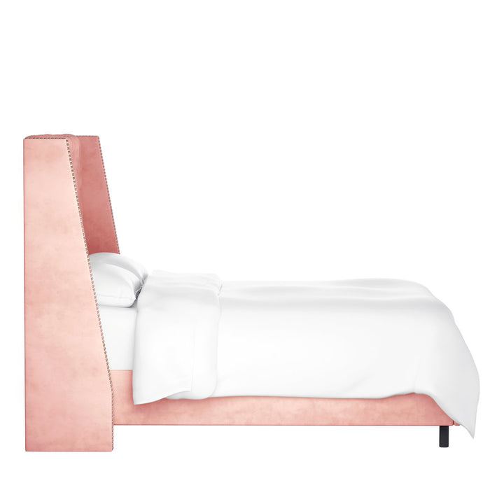 Annabel Upholstered Wingback Bed Kelly Clarkson Home Size: Twin Body Fabric: Classic Blush Performance Velvet