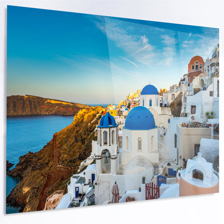 Beautiful Santorin Houses Greece' Photograph East Urban Home Size: 12" H x 28" W x 1" D Format: Metal