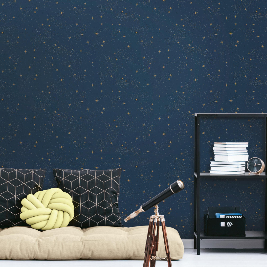 Rebecca Upon a Star 16.5' L x 20.5" W Peel and Stick Wallpaper Roll Isabelle & Max™ Color: Navy