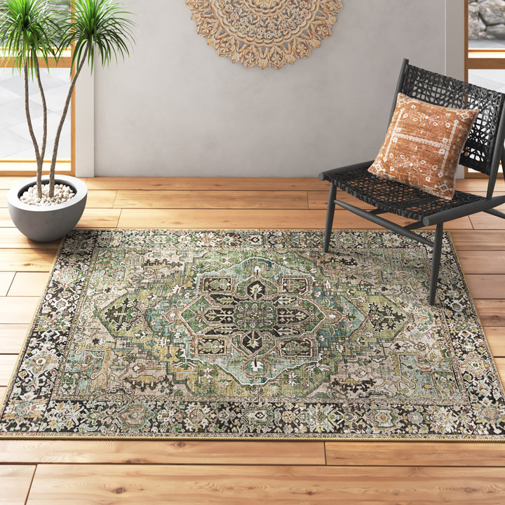 Albion Oriental Black/Green/Ivory Area Rug Mistana™ Rug Size: Rectangle 2'3" x 3'9"