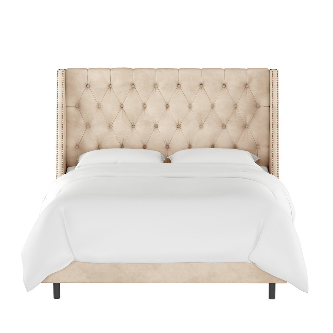 Annabel Upholstered Wingback Bed Kelly Clarkson Home Size: Full Body Fabric: Classic Pearl Performance Velvet