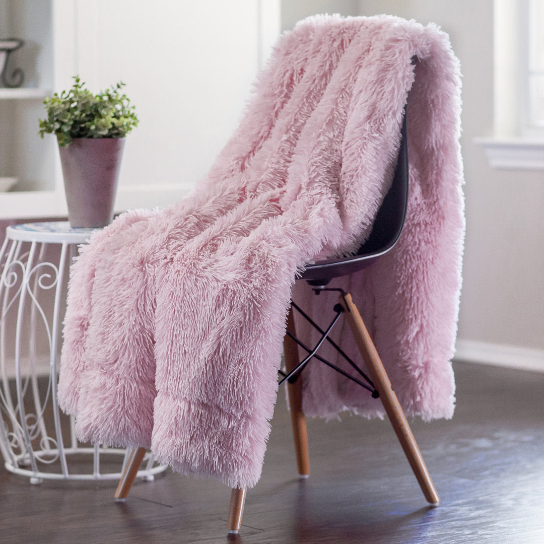 Shaggy Shaggy Super Elegent Sherpa Long Fur Throw Chanasya Color: Rose Dust Size: 50" W x 65" L