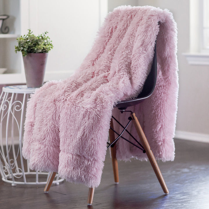 Shaggy Shaggy Super Elegent Sherpa Long Fur Throw Chanasya Color: Rose Dust Size: 50" W x 65" L