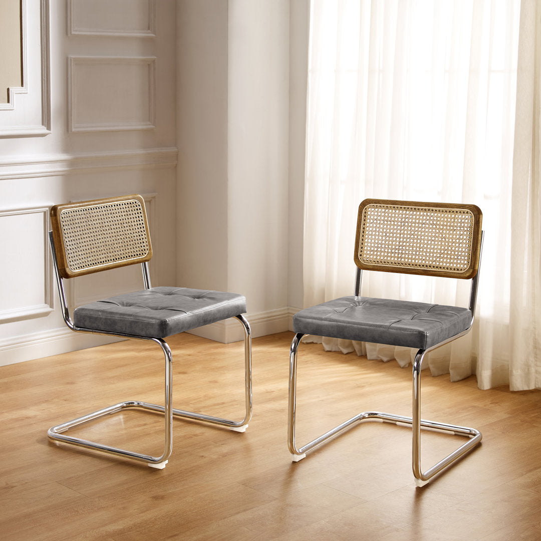 Staple Hill Upholstered Dining Side Chair with Cane Rattan Back (Set of 2) Bayou Breeze Upholstery Color: Gray