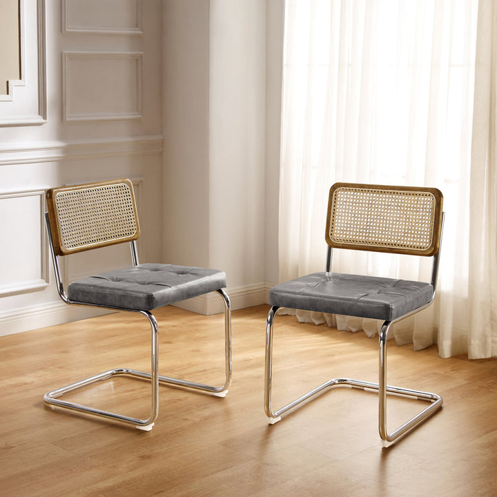 Staple Hill Upholstered Dining Side Chair with Cane Rattan Back (Set of 2) Bayou Breeze Upholstery Color: Gray