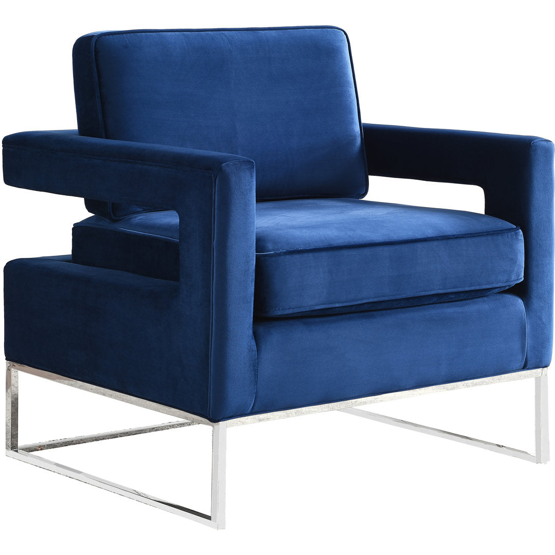 Binghamton 33" W Velvet Armchair Everly Quinn Leg Color: Silver Body Fabric: Navy Velvet