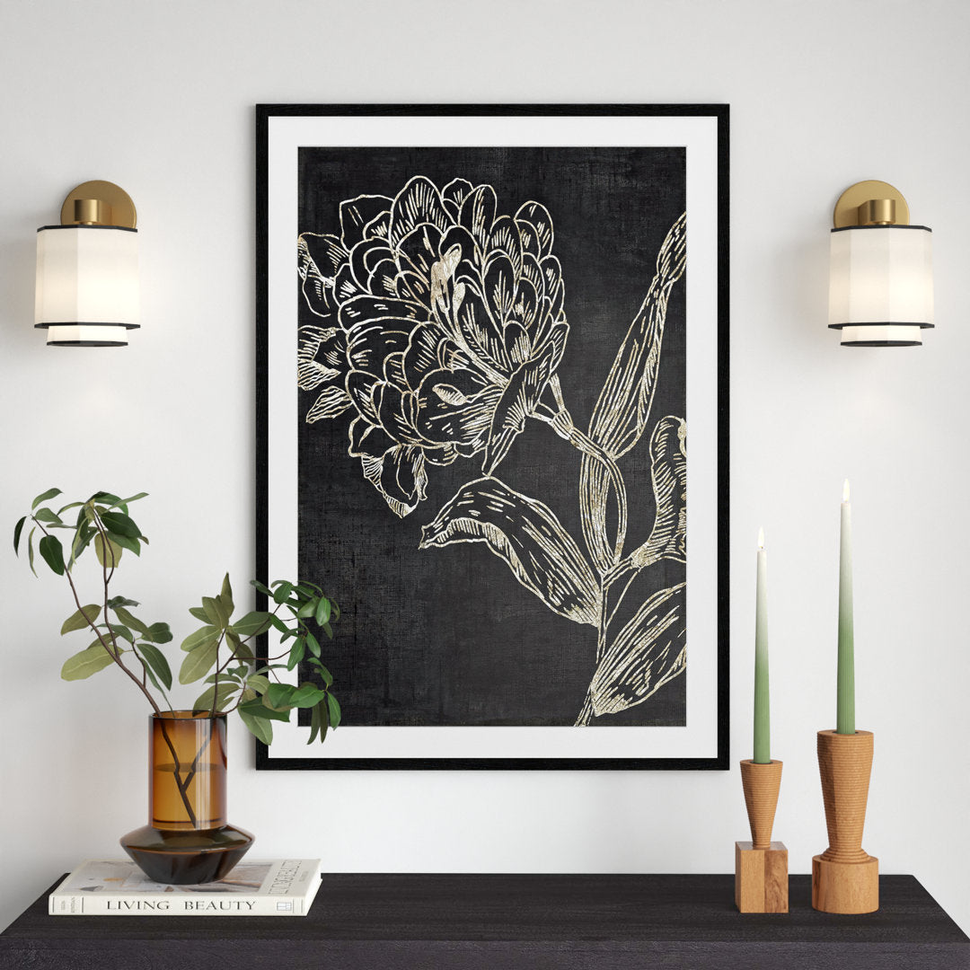 Golden Flower Folklore II by Asia Jensen - Picture Frame Graphic Art Joss & Main Size: 41.5" H x 29.5" W  Format: Black Wood Grain Framed