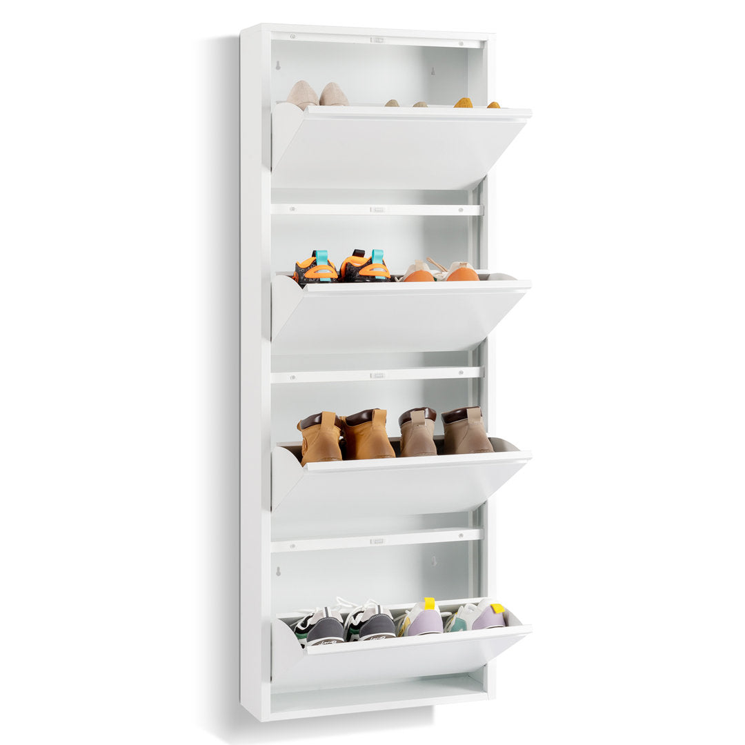 4 Drawer Shoe Cabinet,White Color Tipping Shoe Cabinet,Shoe Rack Storage Organizer Rebrilliant