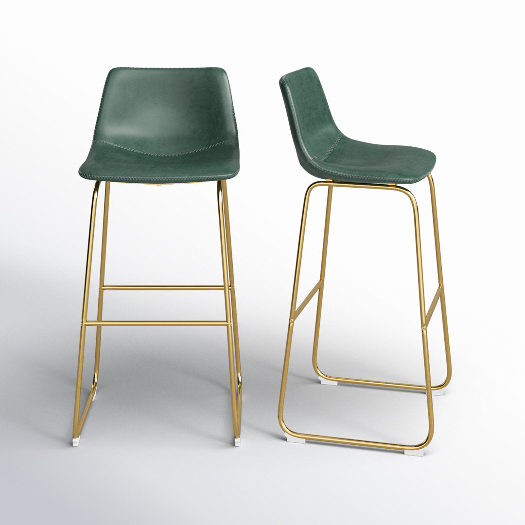Nia Vegan Leather Bar & Counter Stool (Set of 2) AllModern Frame Color: Gold Upholstery: Green Vegan Leather, Seat Height: Bar Stool (29" Seat Height)