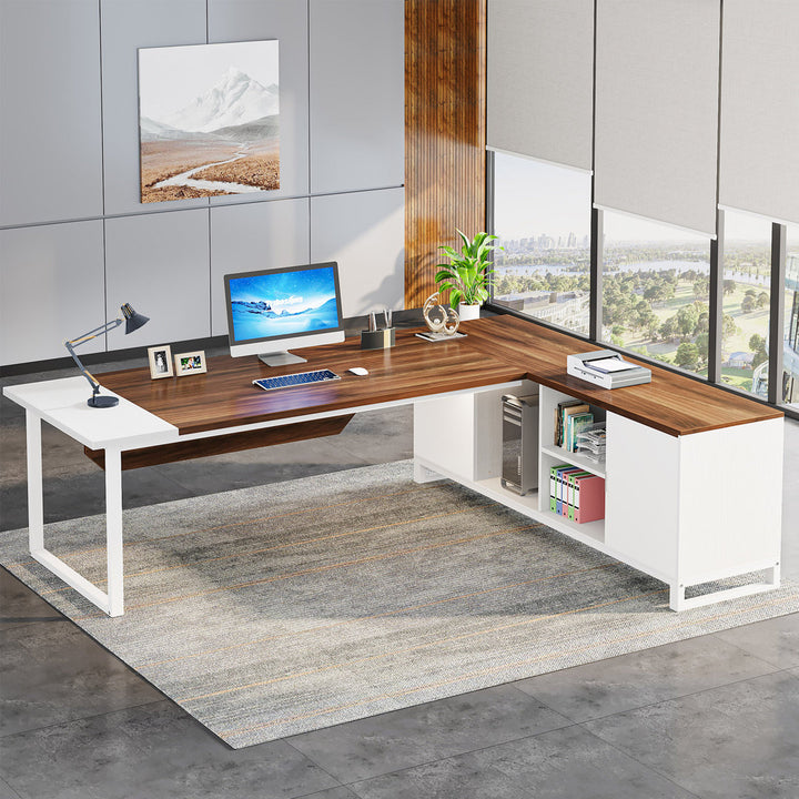 70.87'' Executive Desk and File Storage Cabinet Latitude Run® Color (Top/Frame): Brown/White