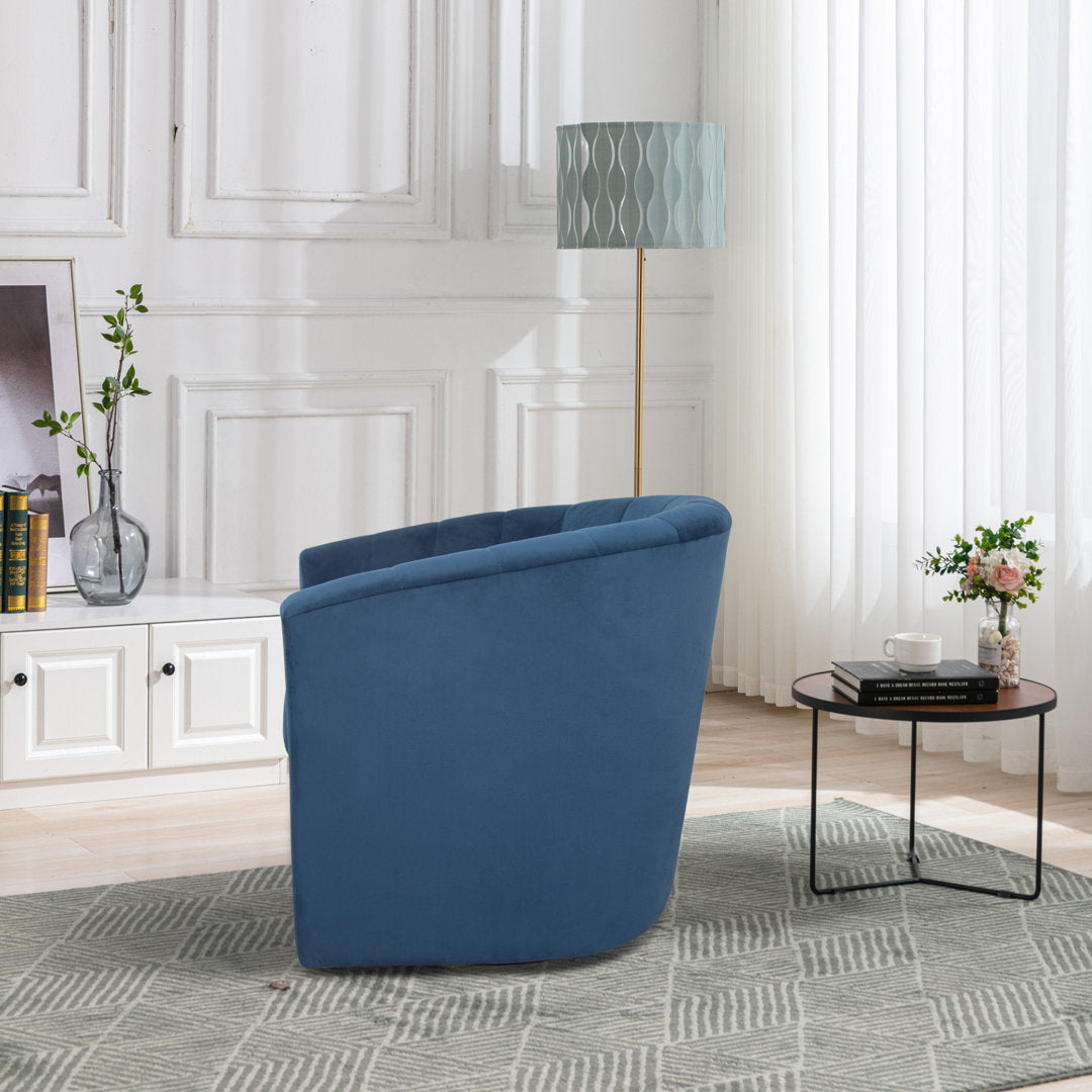 Lydia 29.5" Wide Velvet Upholstered Swivel Barrel Chair Latitude Run® Body Fabric: Blue Cotton Blend