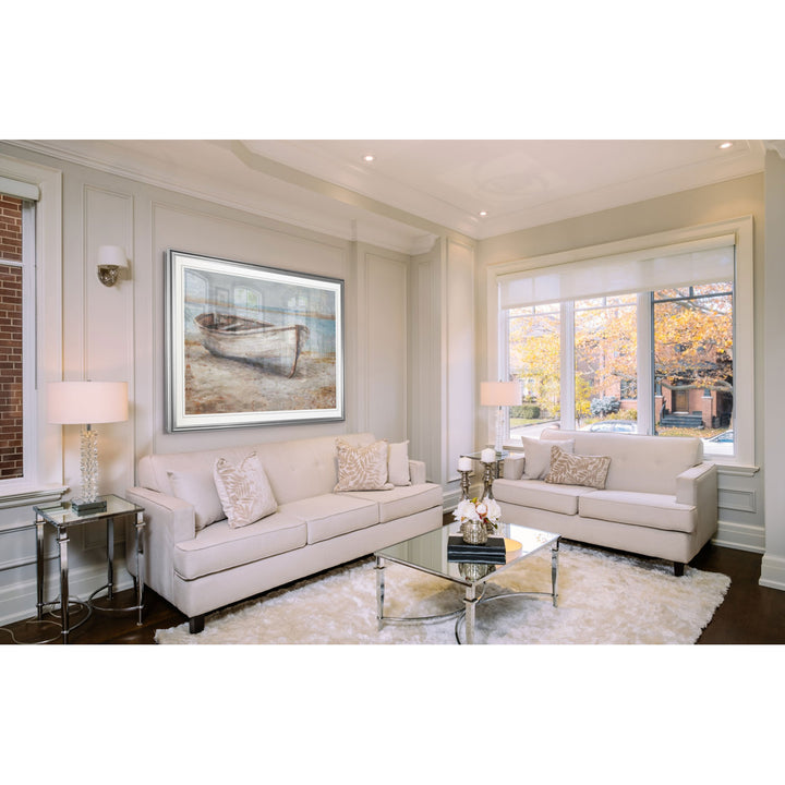 Embellished Whitewashed Boat - Print Beachcrest Home™ Size: 26" H x 36" W  Format: Silver Frame