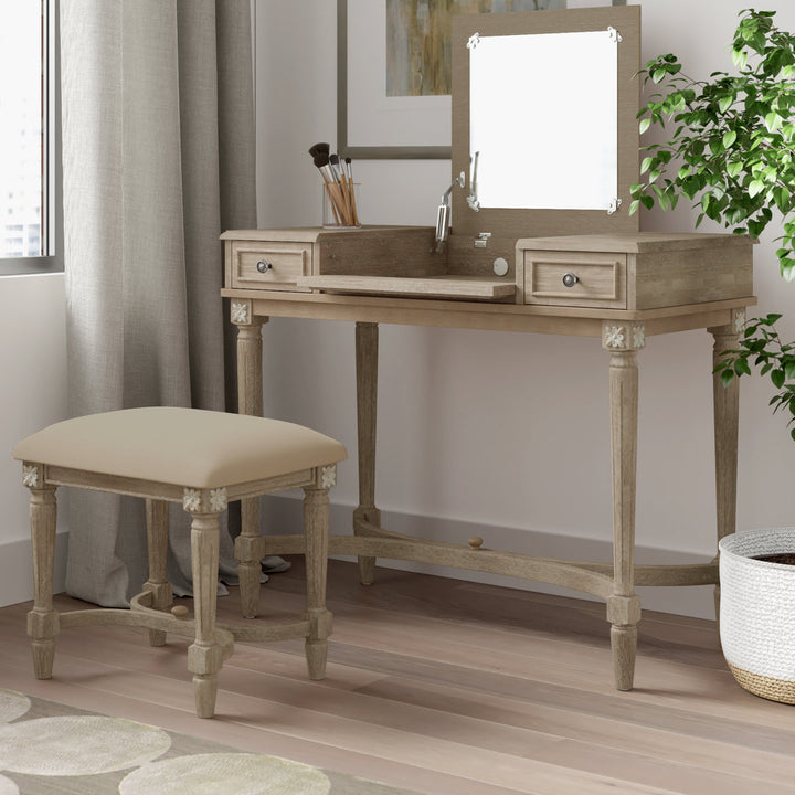 June Natural Two Drawer Flip Top Vanity Set with Stool Kelly Clarkson Home