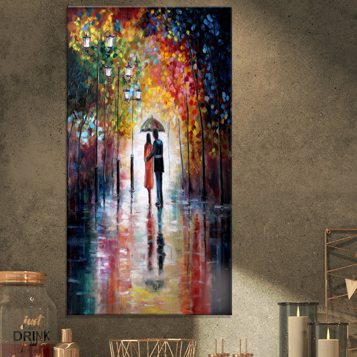 Lovers Under Umbrella - Graphic Art Print on Canvas East Urban Home Size: 32" H x 16" W x 1" D