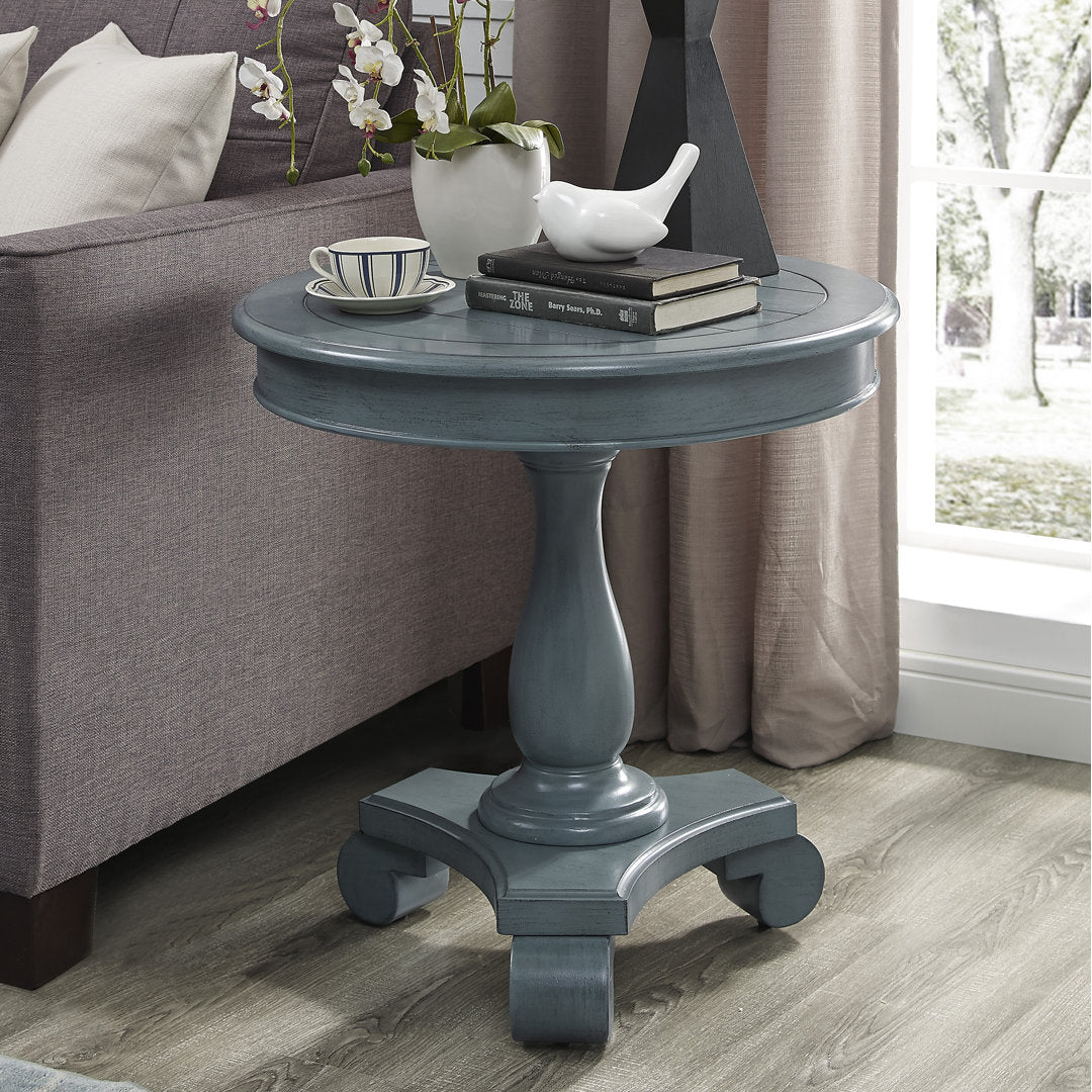 Annable Pedestal End Table Fleur De Lis Living Color: Teal