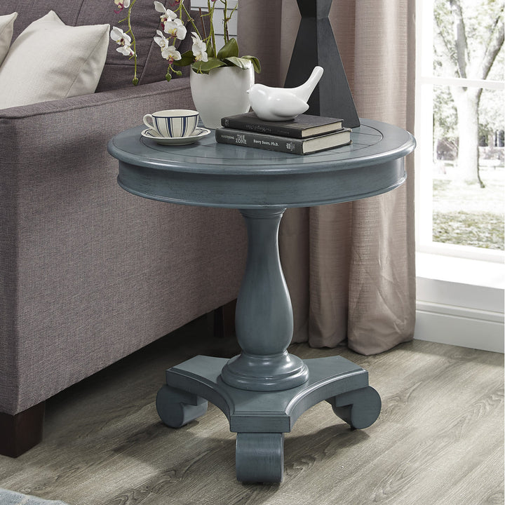 Annable Pedestal End Table Fleur De Lis Living Color: Teal