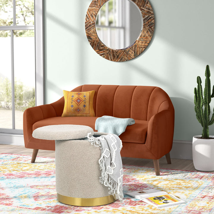 Teddy Fleece Round Ottoman With Stroage Mercer41 Body Fabric: Beige Faux Fur