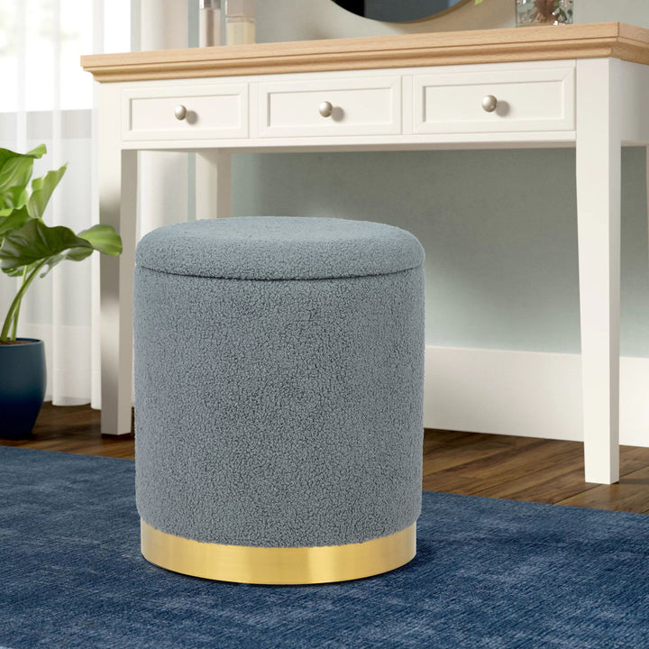 Teddy Fleece Round Ottoman With Stroage Mercer41 Body Fabric: Gray Faux Fur