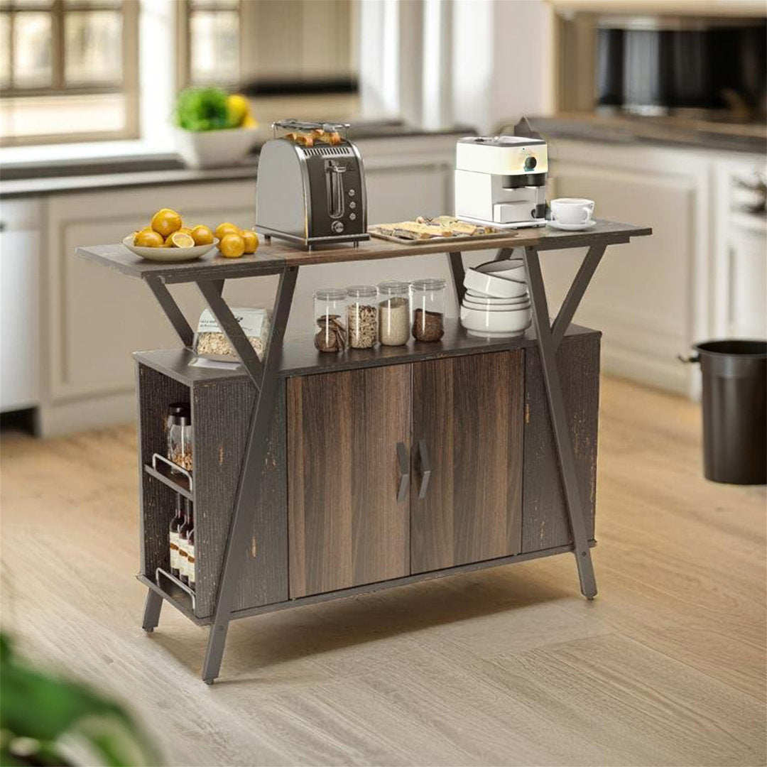 Marin 47 " Kitchen Island Open Sheves, Coffee Bar Cabinet Buffet Table Kitchen Sideboard Kelly Clarkson Home Base Finish: Dark Walnut