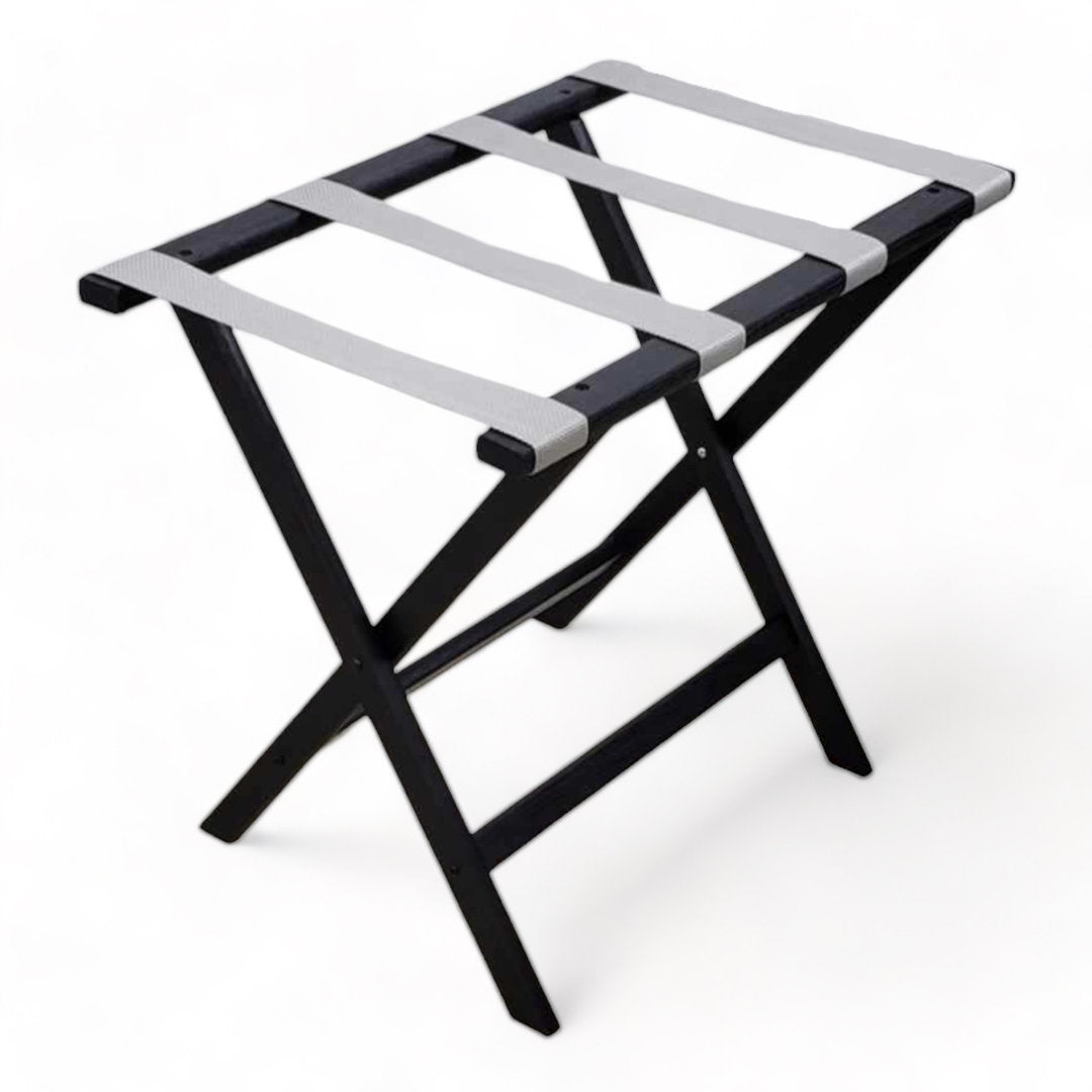Folding Wood Luggage Rack Wooden Mallet Color: Black Fabric: Silver