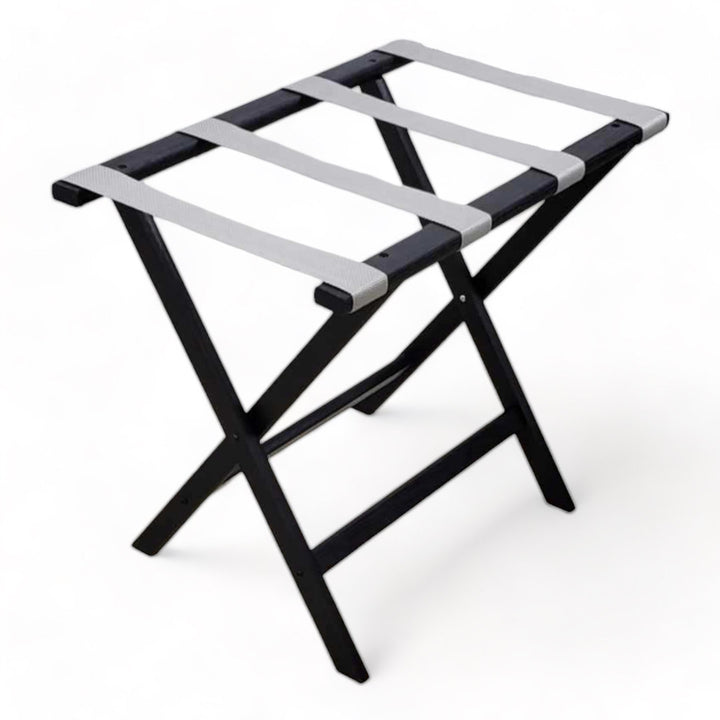 Folding Wood Luggage Rack Wooden Mallet Color: Black Fabric: Silver
