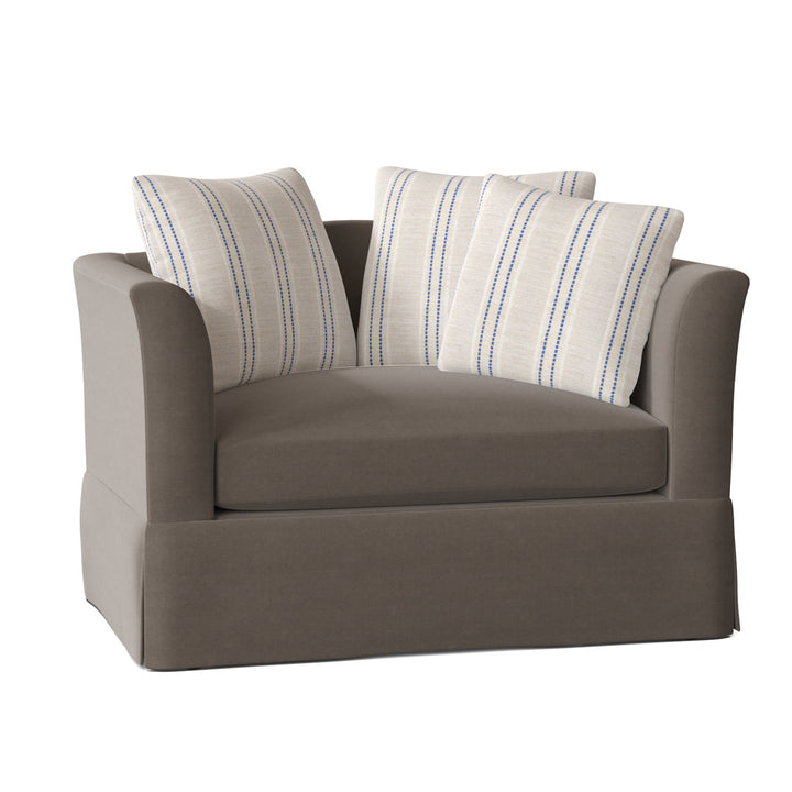 Charlene 50" Wide Armchair Highland Dunes Body Fabric: Sugarshack Glacier, Throw Pillow Fabric: Fowler Bluebell