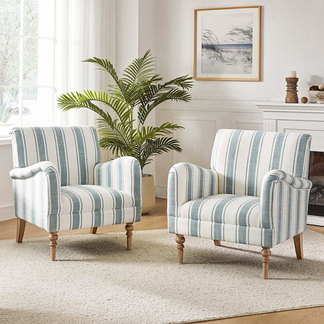 Lila Upholstered Armchair with Solid Wood Legs (Set of 2) Sand & Stable™ Fabric: Blue Polyester