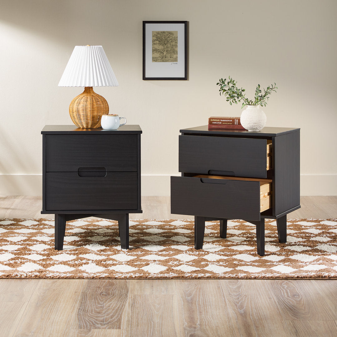 Aizlyn Mid-Century Modern Solid Wood Groove-Handle Nightstands (Set of 2) Wade Logan® Color: Black