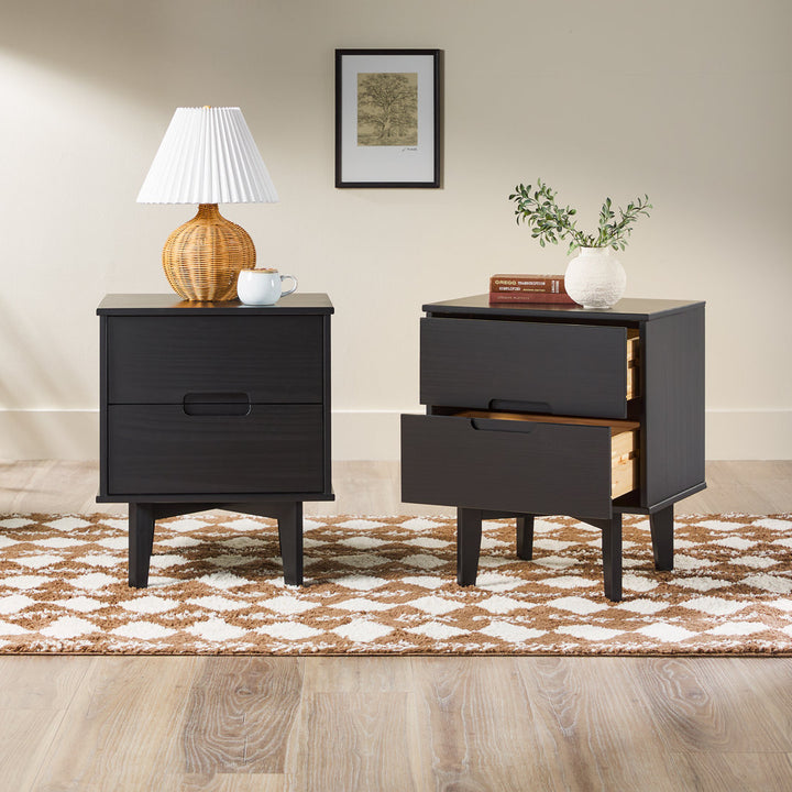 Aizlyn Mid-Century Modern Solid Wood Groove-Handle Nightstands (Set of 2) Wade Logan® Color: Black