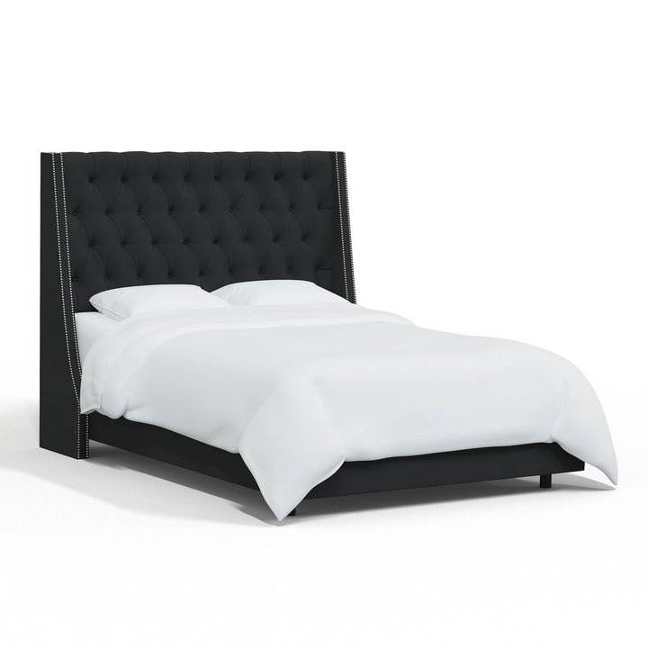Annabel Upholstered Wingback Bed Kelly Clarkson Home Size: Full Body Fabric: Classic Black Performance Velvet