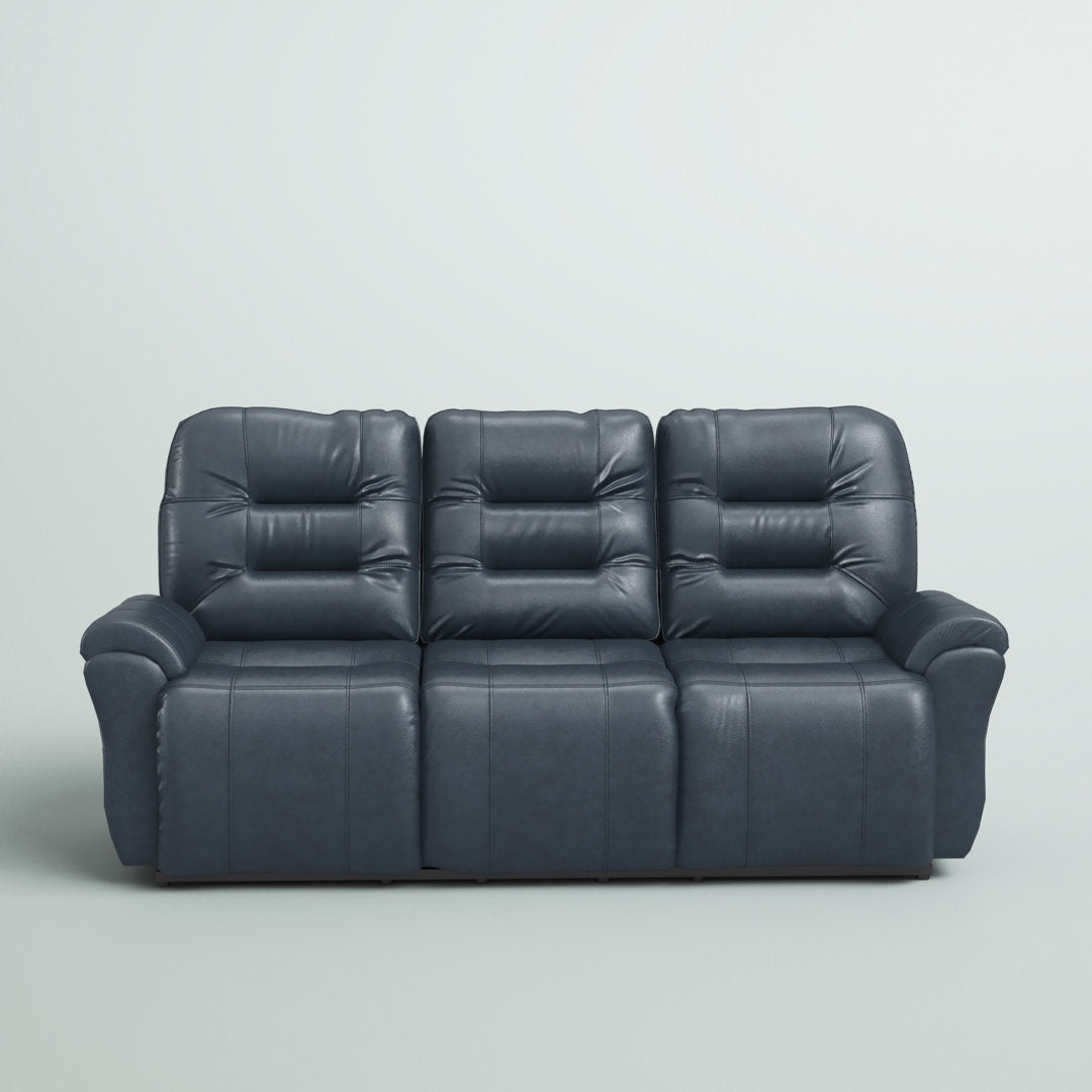 Braydin 85.5" Genuine Leather Pillow Top Arm Reclining Sofa Hokku Designs