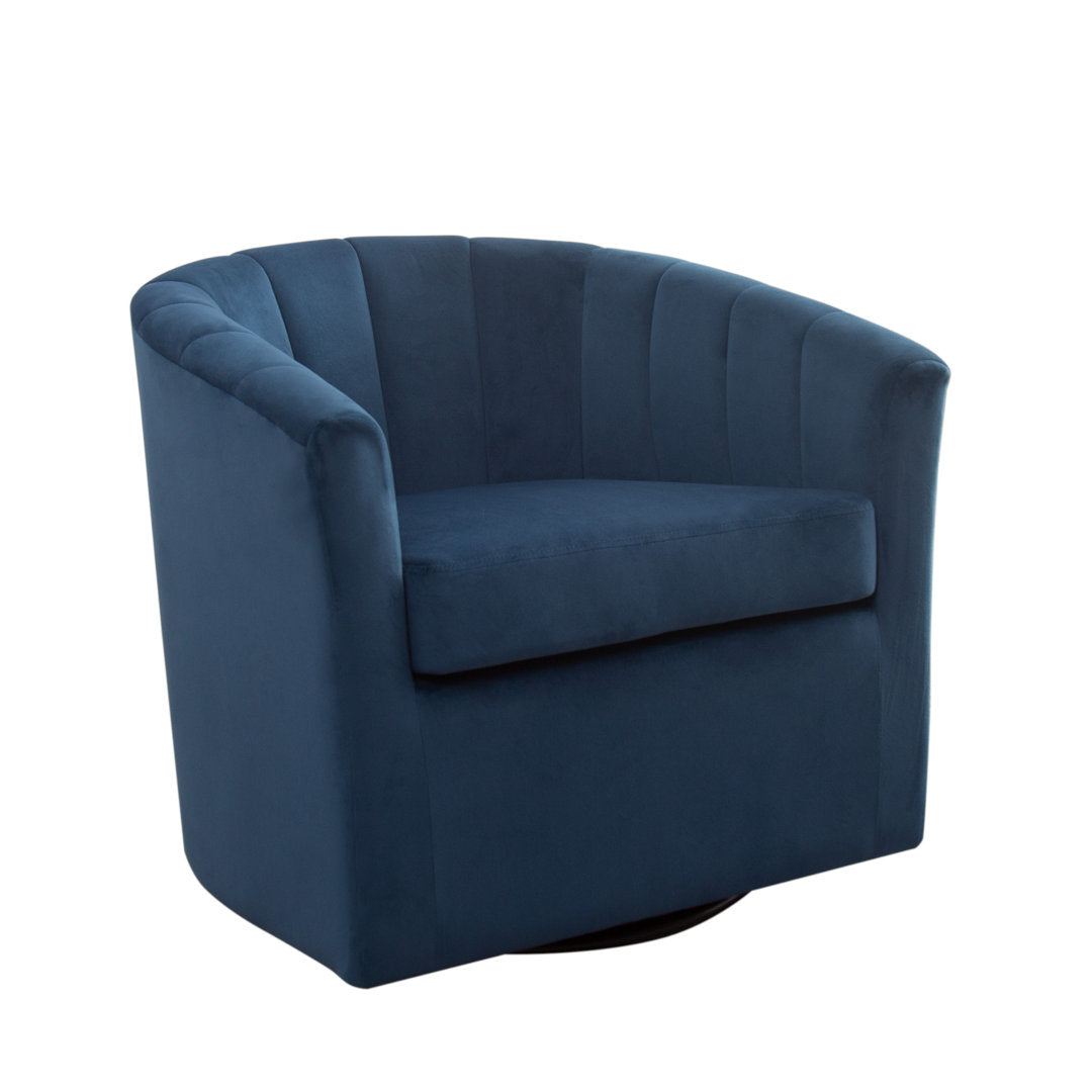 Lydia 29.5" Wide Velvet Upholstered Swivel Barrel Chair Latitude Run® Body Fabric: Blue Cotton Blend