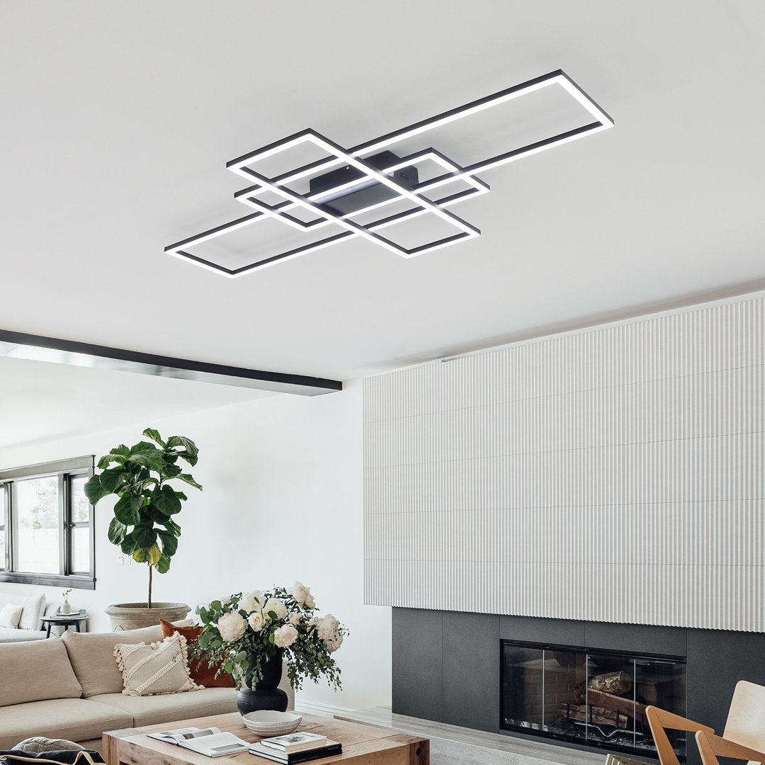 Modern Ceiling Light Led 90W Black Rectangle Flush Mount Remote Dimmable Orren Ellis Size: 3.5" H x 54" L x 31.5" W