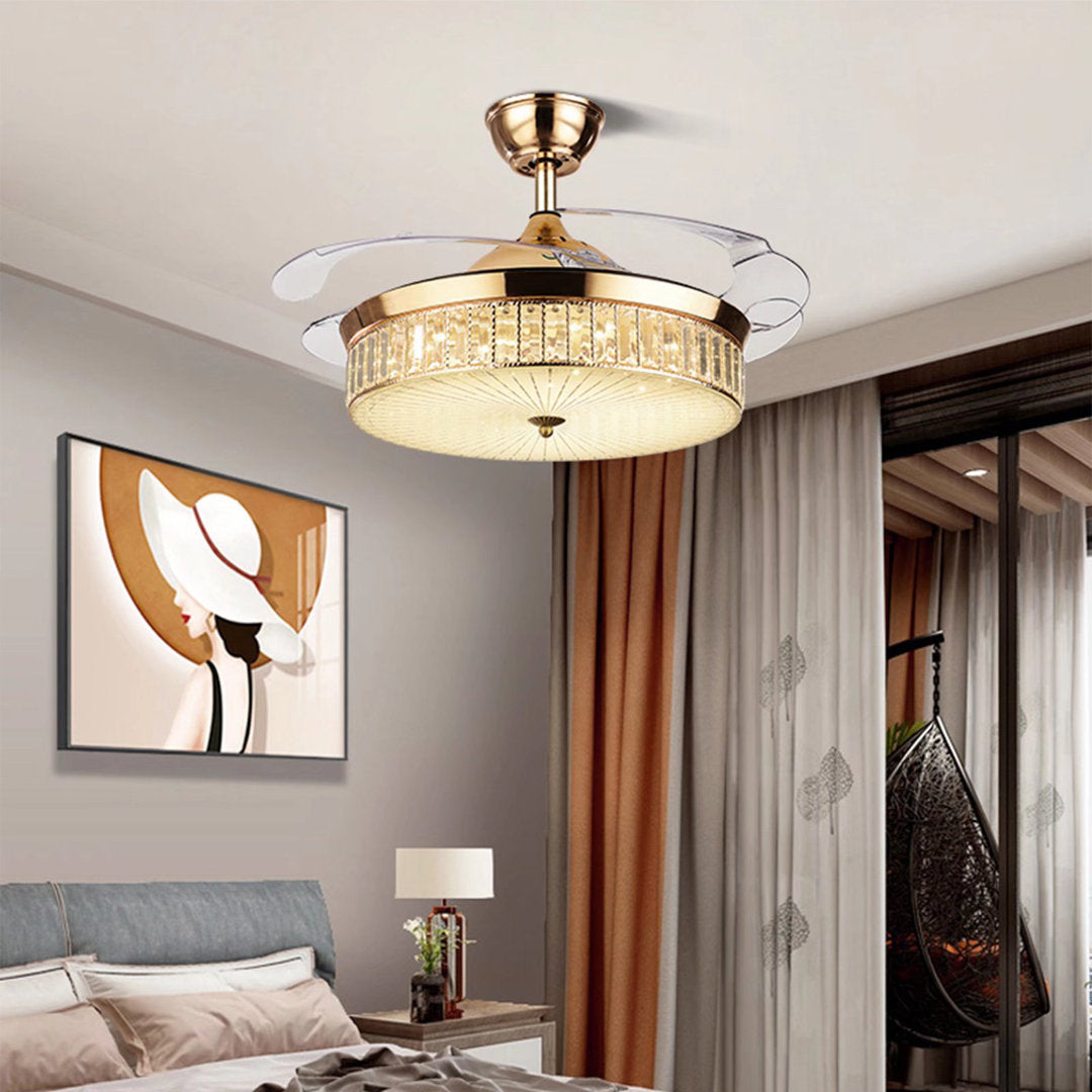 Deborahh 36" 4 Retractable Blades Crystal Ceiling Fan With Light And Remote Control LED Light Kit Included Rosdorf Park