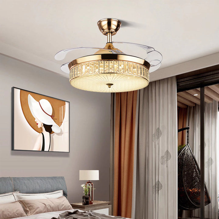 Deborahh 36" 4 Retractable Blades Crystal Ceiling Fan With Light And Remote Control LED Light Kit Included Rosdorf Park
