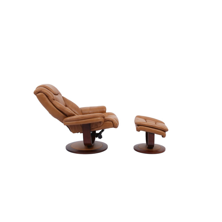 Carolynn 33.5" Wide Leather Match Manual Swivel Ergonomic Recliner with Ottoman Wade Logan® Upholstery Color: Butterscotch Leather Match