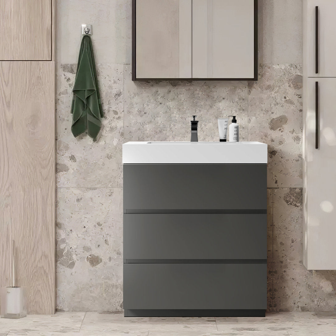 Mccalip 29'' Free Standing Single Bathroom Vanity with Resin Top Latitude Run® Base Finish: Gray