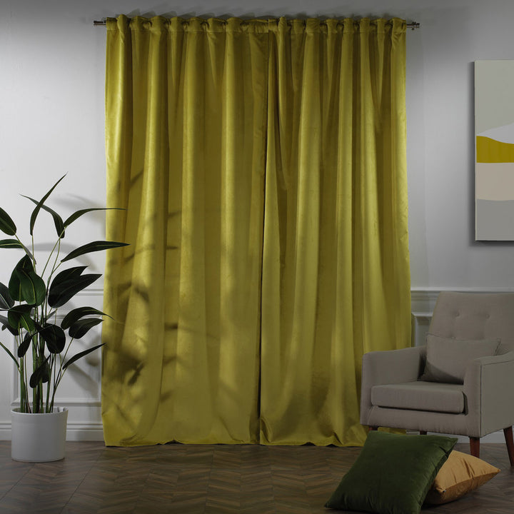 Matte Velvet Extra wide x Extra Long Custom Made Decorative Single Panel Lilijan Home & Curtain Curtain Color: 64 Lime Size per Panel: 100" W x 84" L