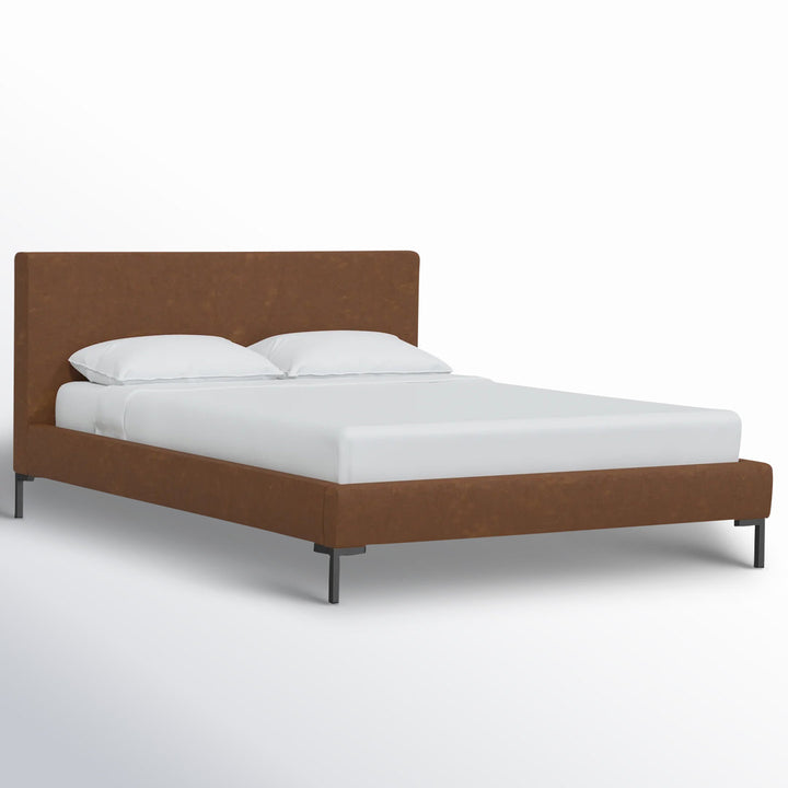 Rand Vegan Leather Bed AllModern Leg Color: Black Wood, Color: Zuma Navy Textured Linen Size: Twin