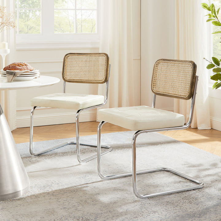 Staple Hill Upholstered Dining Side Chair with Cane Rattan Back (Set of 2) Bayou Breeze Upholstery Color: Off White