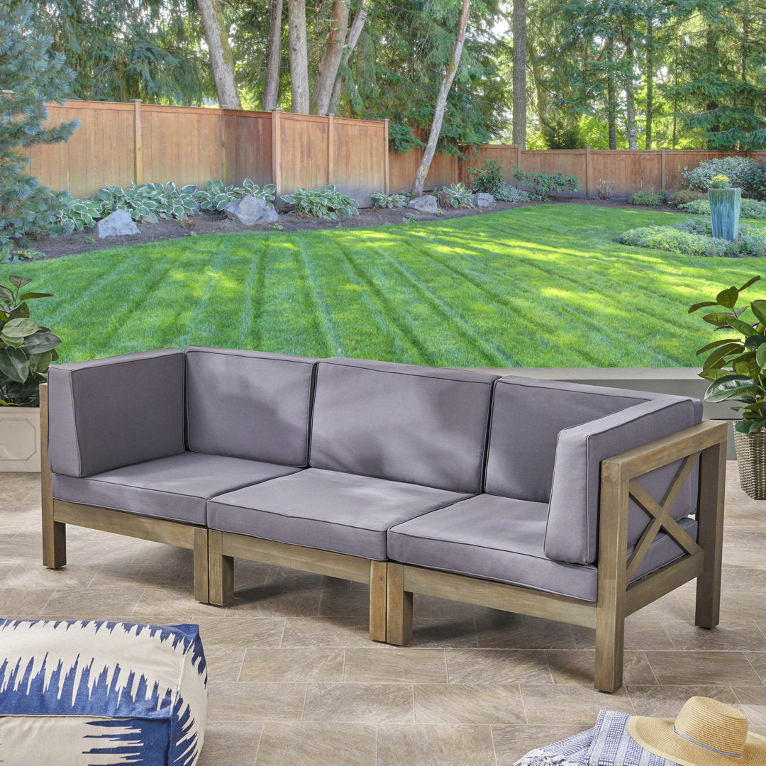 Patio Sofa with Cushions Highland Dunes Frame Color / Cushion Color: Gray Finish Frame / Dark Gray Cushion