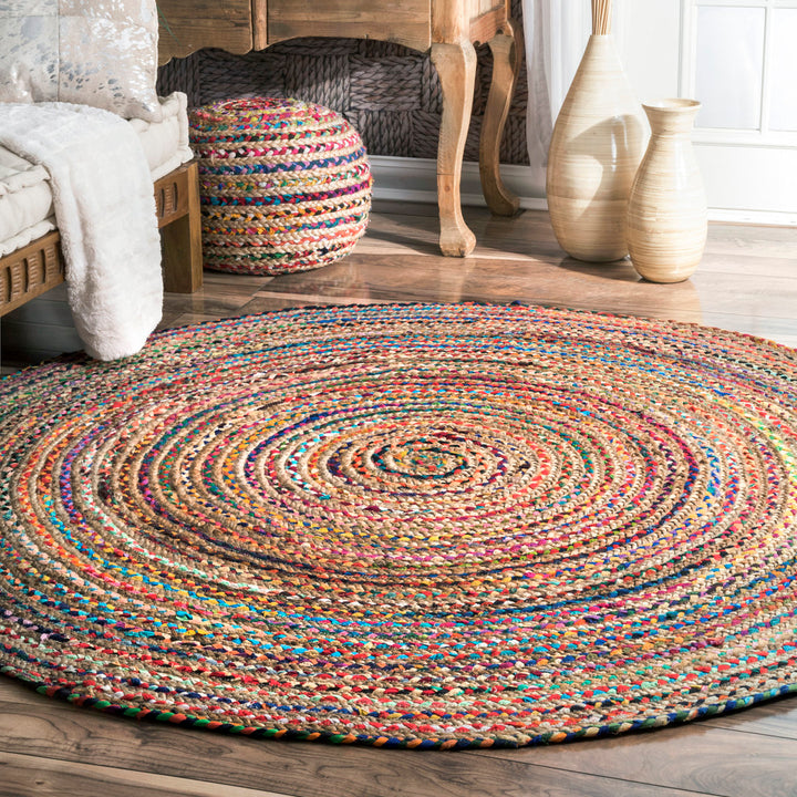 Lovetto Bohemian Handmade Braided Red Rug Bungalow Rose Rug Size: Round 8'