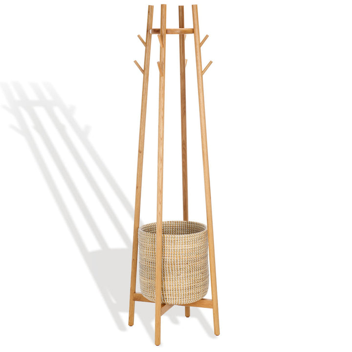 Abellina Solid Wood 8 - Hook Freestanding Coat Rack in Natural Safavieh Couture