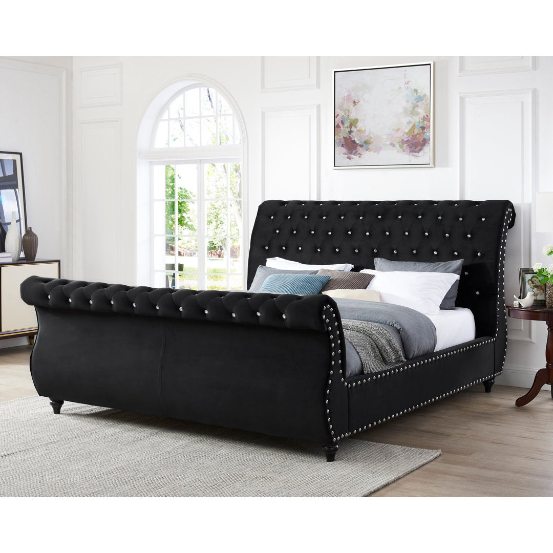 Matos Tufted Upholstered Sleigh Bed Rosdorf Park Color: Black Size: Queen