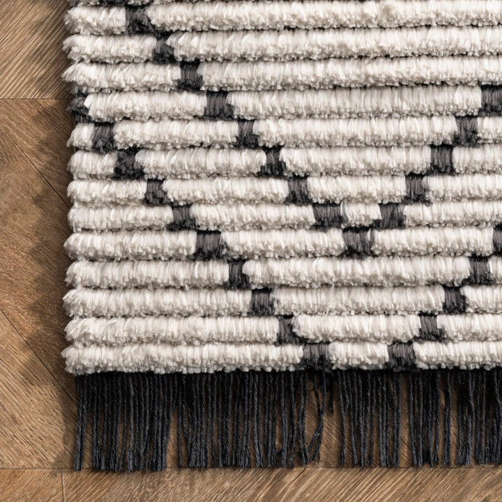 Nola Geometric Textured Shag Power Loom Performance Beige Rug Steelside™ Rug Size: Rectangle 7'10" x 10'2"